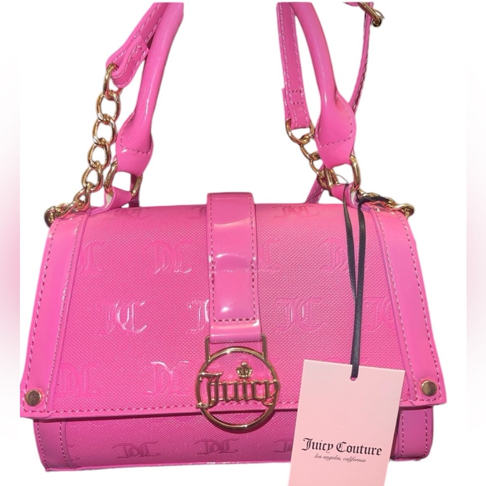 NWT Original JUICY COUTURE Fancy Flap Crossbody Bag Top Handle Pink Embossed $79